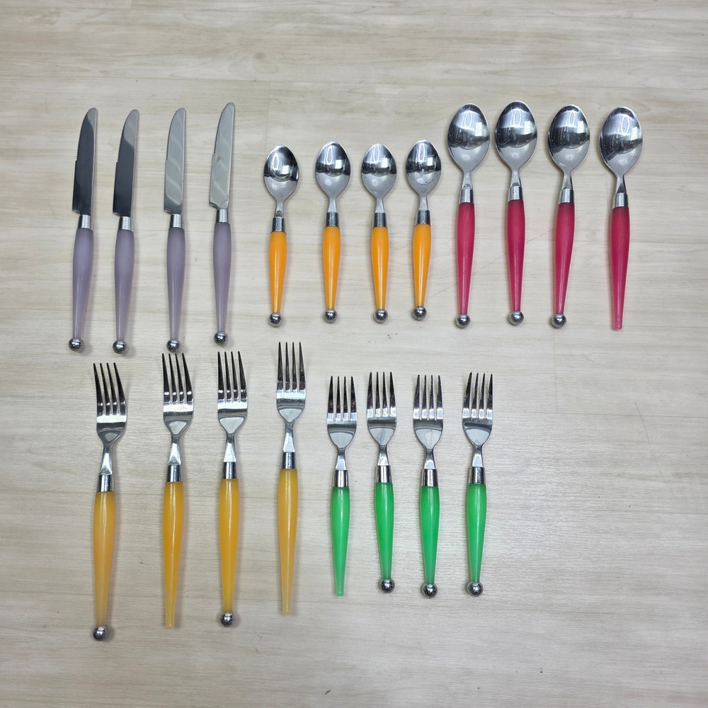 Cambridge Fiesta Carnival 20 pc Flatware Set Rainbow Acrylic Ball End Stainless